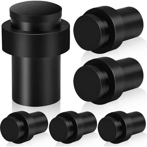 Juego de 6 topes de puerta de acero inoxidable negro de alta resistencia con sistema de montaje en pared moderno y topes de goma que amortiguan el sonido. (1/5)