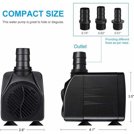Pompe Eau Submersible, 65w 3000l / H Mini Pompe Aquarium,Ajustable Pompe Fontaine Pour Étang Fontaine Réservoir De Poissons Avec 3 Buses, Cordon De 3m (Bruit De 20 À 30 Db) (1/4)