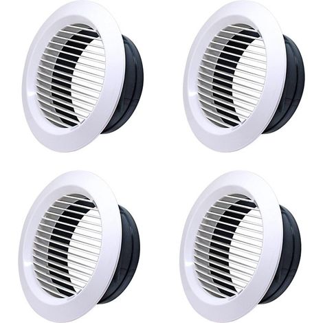 Lot de 4 grilles d'aération rondes en plastique - 75 mm - Pour ventilation de la maison et des locaux commerciaux, cuisine, salle de bain, garage (blanc) (1/5)