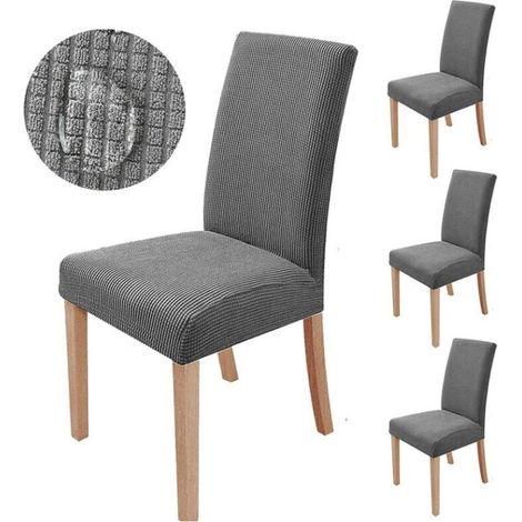 (Gris) Housse de chaise extensible 6 pièces, housse de protection de chaise de salle à manger, lavable (1/5)