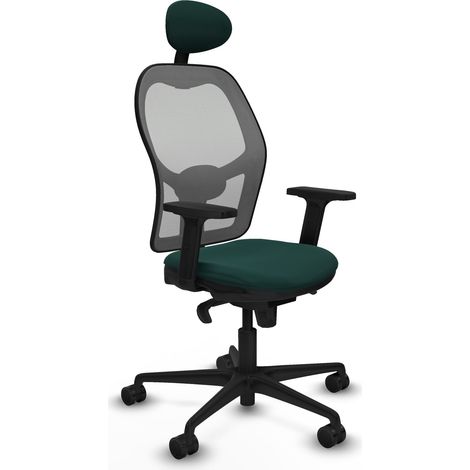 Jorquera sincro malla gris similpiel verde botella brazos 2D base nailon cabecero fijo ruedas 65mm nailon (1/5)