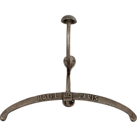 Antiqued Coat Hanger with Hook - Metal - L13 x W3 x H24 cm - Silver