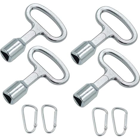 Lot de 4 clés triangulaires, pour poteaux d'arrêt, robinet universel avec mousqueton, pour boîte électrique, gaz, eau, compteur électrique, armoire (1/5)