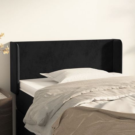 Tête de lit avec oreilles pour lit simple, Cadre de lit, Tableau décoratif de chevet Noir 93x16x78/88 cm Velours CDE83663 (1/5)