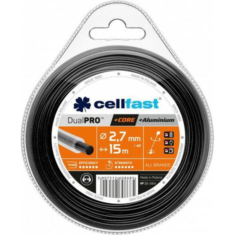 Cellfast Hilo de Corte Dual Pro - Redondo, con núcleo, Fuerte y Resistente, Reforzado con partículas de Aluminio, Resistente a la Rotura, a la abrasión y al fusión, 2,7 mm x 15 m