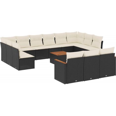 Salon de jardin avec coussins 14 pcs noir résine tressée (1/5)