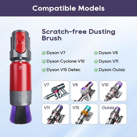 Brosse anti-poussière sans traces et sans rayures Compatible avec les aspirateurs Dyson V7, V8, V10, V11, V15 Gen5 detect et Gen5 outsize. NE CONVIENT PAS à la série SLIM. (1/4)