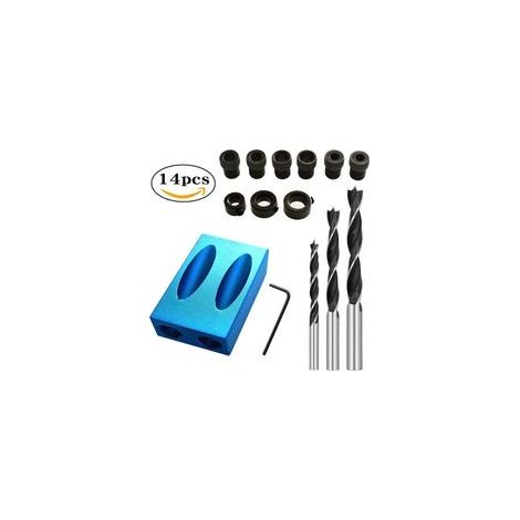 Plantilla para agujeros ocultos de 14 piezas, plantilla para perforación oblicua de 15°, localizador de herramientas de posicionamiento oblicuo, con adaptador de 6/8/10 mm, para guía de perforación an