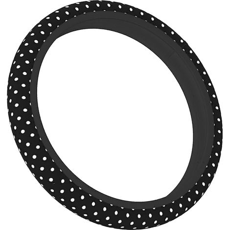 Funda de neopreno antideslizante y transpirable de 15 pulgadas para volante de coche, con estampado de lunares blancos y negros. (1/5)