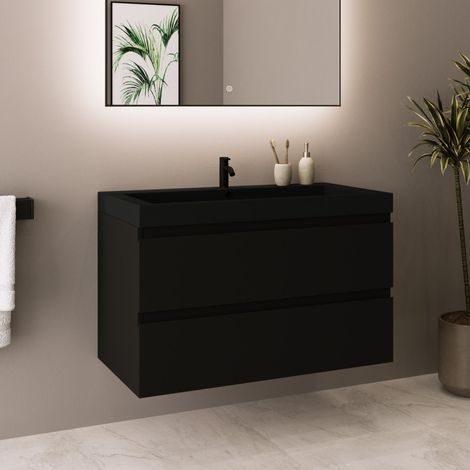 LOMAZOO meuble de salle de bain Monaco noir mat - lavabo noir - (1/5)