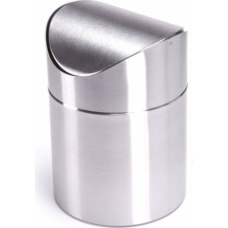 Poubelle de table en acier inoxydable 1,2L – Couvercle pivotant – Dimensions 12x12x16cm – Pour déchets cosmétiques et cuisine (1/4)