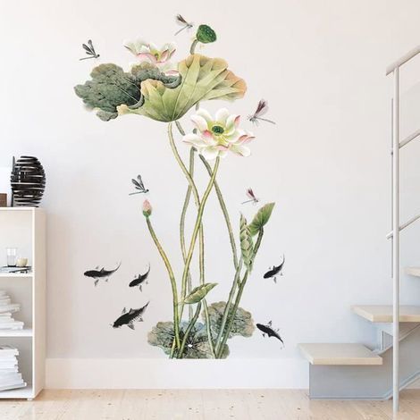 Lotus leaf wall sticker design in green and yellow floral pattern (1/5)