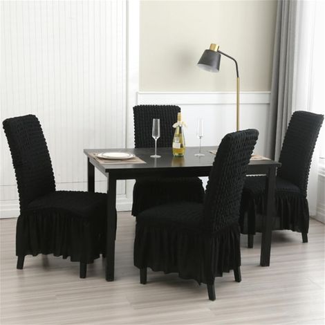 Housses de chaises élastiques lavables pour restaurant, lot de 2, housses de chaises amovibles, housses de protection pour chaises de cuisine avec jupes (noir, paquet de 2) (1/5)