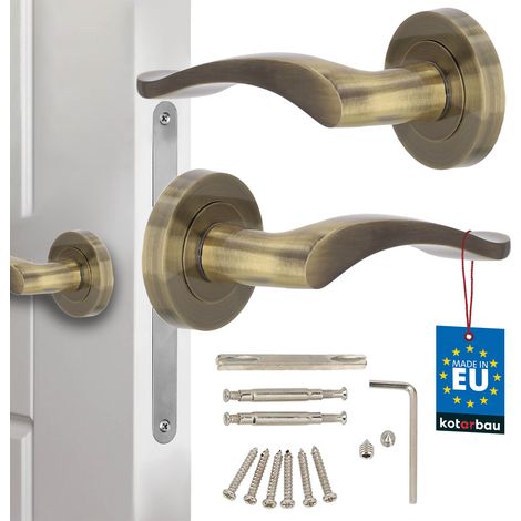 Maniglia per porte interne, piastra corta divisa, patina