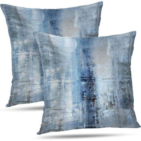 Housse de coussin artistique abstraite bleue et grise, moderne et décorative, 2 pièces, 45x45 cm, pour canapé, chambre et salon, style galerie contemporaine (1/5)