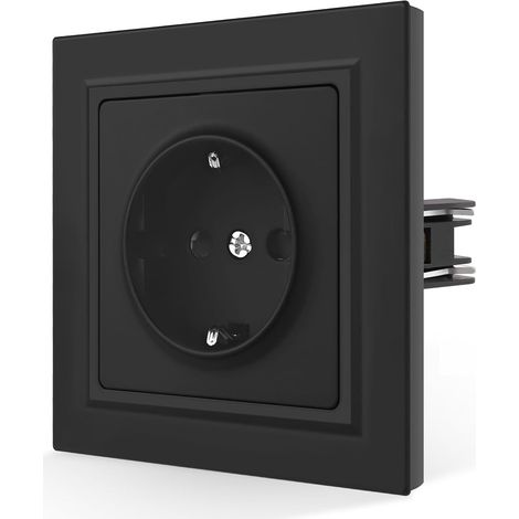 Prise murale encastrée avec griffes - Prise Schuko simple avec plaque mate douce pour la peau - Noire (1/5)