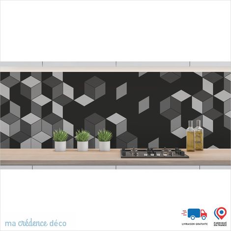 Crédence : Cubes et couleurs 5 - Couleur noir - Alu composite - 60 - 120 (1/3)
