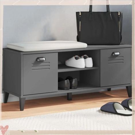 374934 Banc à chaussures VIKEN gris anthracite bois massif de pin (1/5)