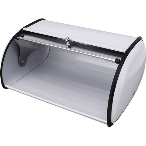 Boîte à pain, porte-pain, récipient de rangement avec petite fenêtre, blanc, pour plan de travail. (1/5)
