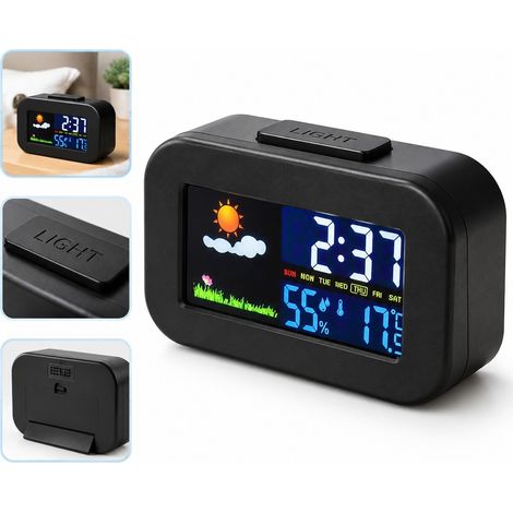 Lot de 2 stations météo avec écran couleur et réveil intégré, en ABS blanc, dimensions 9 x 5,1 x 3 cm, affichage température et humidité, design compact, pour suivre la météo au quotidien (1/4)