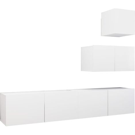 Set di mobili mobile credenza TV televisione soggiorno camera da letto soggiorno 4 pezzi pannelli in MDF bianco 020024684