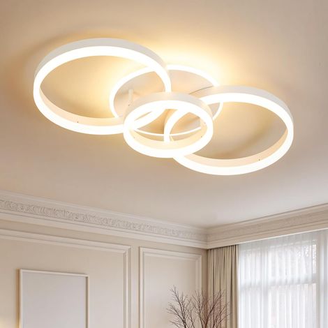 Amdelne Plafonnier LED 50 cm- 36W Dimmable avec Télécommande & Fonction MémoireDesign 2 Anneaux en Métal + Acrylique - Éclairage Élégant pour Salon, Chambre et Bureau
