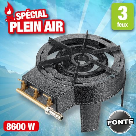 Réchaud à gaz 8600W 3 feux – Brûleurs en fonte – Alimentation butane-propane – Allumage manuel – Outiror