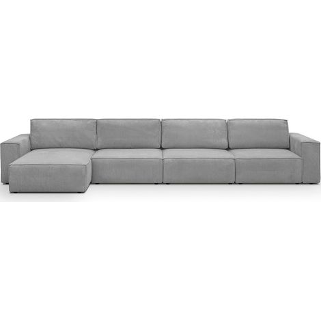 Canapé d'angle modulable 6/7 places en velours côtelé gris clair - Harper Mod (1/5)
