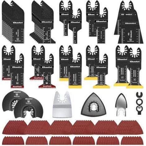 136 pièces Kit D'accessoires Oscillant Multitool, Lames De Scie Oscillantes Universelles avec Sac Rangement Compatible DeWalt Dremel et plus, pour Couper Poncer Jointoyer - PCS (1/5)