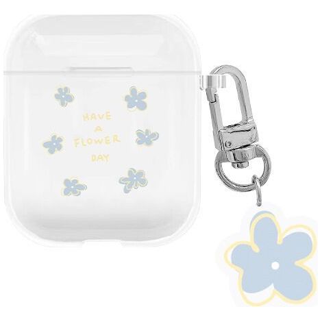 Coque compatible avec les AirPods 2 et les AirPods 1 - Motif floral - Coque souple transparente en TPU - Joli modèle pour filles - Fleurs bleues (1/4)
