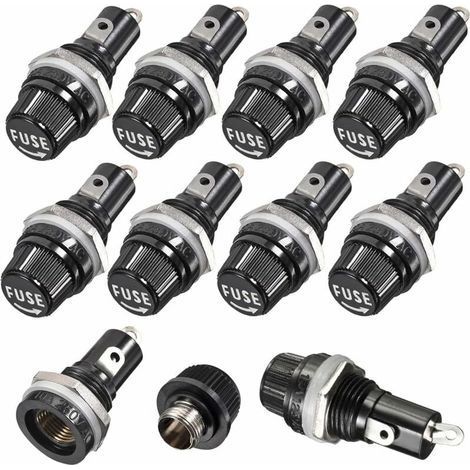 10 pièces 5 x 20mm Porte Fusible AC 10A 250V Noir Porte Fusible à Capuchon à Vis, Porte Fusible à Capuchon à Vis Monté sur Panneau (1/5)