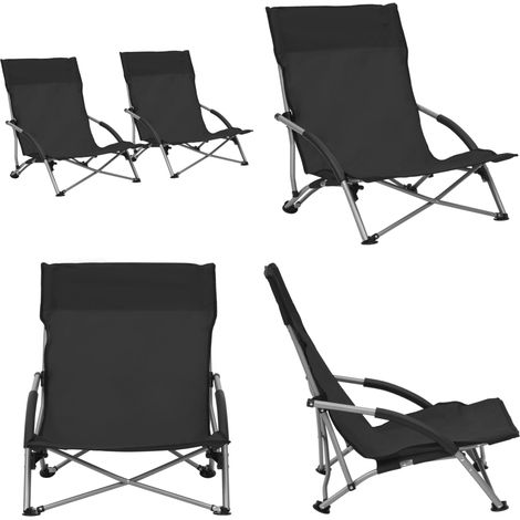 Klappbare Strandstühle 2 Stk. Schwarz Stoff - Gartenstühle - Strandstühle (1/5)