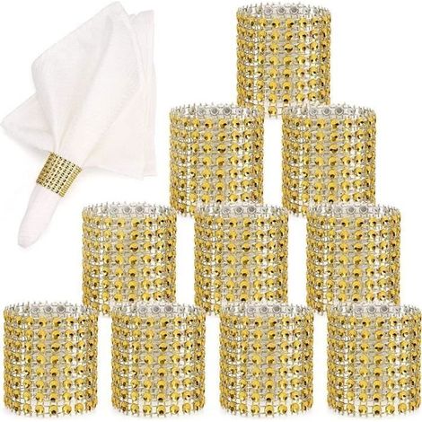 150PCS Ronds de Serviette de Table, Anneaux de serviette en Or Strass Diamant pour Mariage, Dîner, Fête, Décorations de Table (1/5)