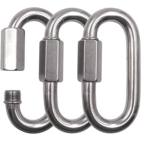 Lot de 3 mousquetons à vis M8 en Acier Inoxydable - Maillon d'urgence à vis (1/4)