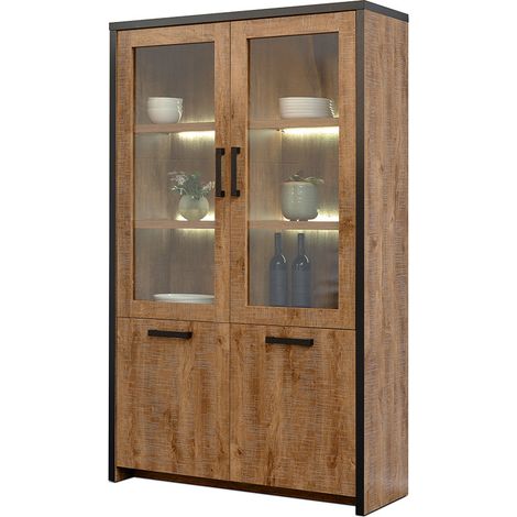 Vitrine style industriel chêne/noir Esterelle (1/4)