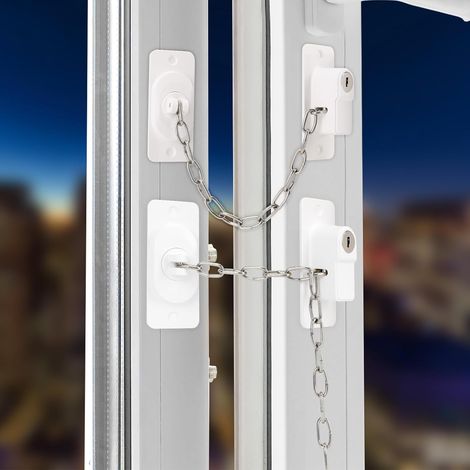 A set of two adjustable refrigerator locks with keys, suitable for cabinets, windows, and sliding doors, including screws, white.
