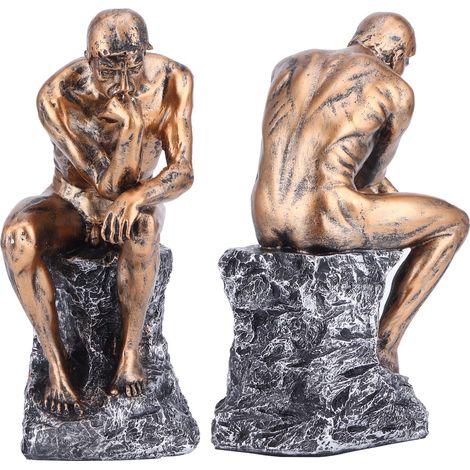Statue Penseur Style Européen en Résine, Décoration Élégante pour Bibliothèque ou Bureau, Finition Cuivrée (1/5)