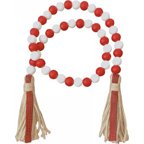 Guirlande Perles Bois - 92 cm - Décoration Rustique Arbre Noël Plateau Étagère Suspension Murale - Blanc Rouge Noir Orange - 1 Pièce (1/4)