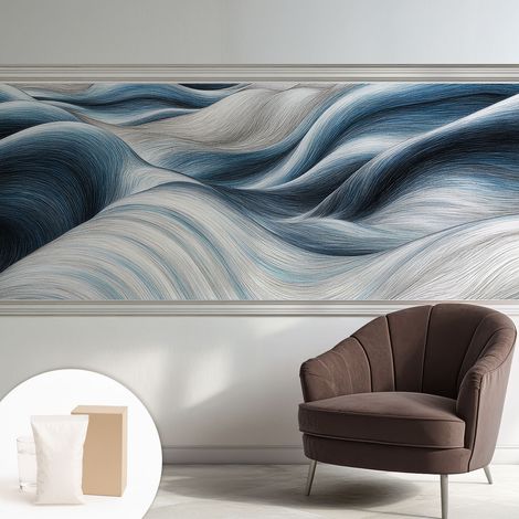 Papier peint intissé mural classique avec imprimé motifs décoratifs design élégant non‑tissé Vagues douces 250x104 cm (1/5)