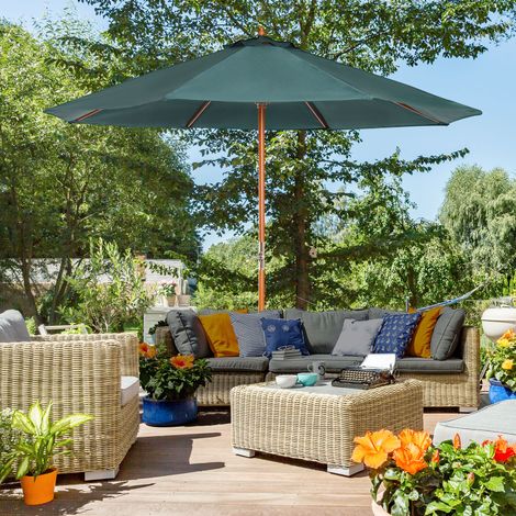 Parasol de jardin 270x270x250 cm en bois vert foncé, facile à monter pour terrasse FloraGrace (1/5)