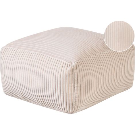 Pouf Ottoman Rectangulaire en Velours Côtelé Rembourré Beige Accessoire Déco Mukki