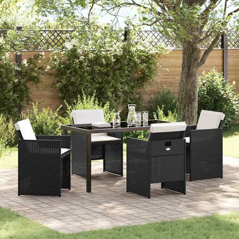 Garden Dining Set with Cushion Folding 5 pcs Black Poly rattan vidaXL