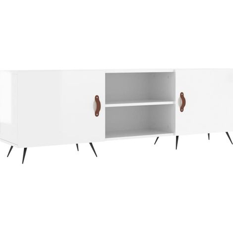 Meuble TV multimédia étagère télévision buffet téléviseur salle à manger salon chambre brillant 150 x 30 x 50 cm bois d'ingénierie blanc