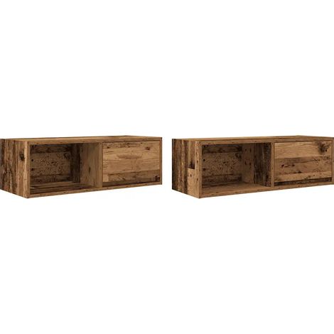 Lot de 2 meubles TV muraux 80 x 31 x 25 cm espace de rangement optimisé design peu encombrant en bois d'ingénierie vieux bois (1/5)