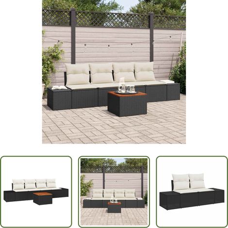 Gartentisch - Garten-Sofa-Set mit Kissen 5 pcs Schwarz Poly Rattan (1/5)
