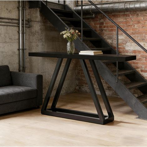 Konsole 30 cm tief schwarz aus MDF und Metall im Industrial-Design (1/5)