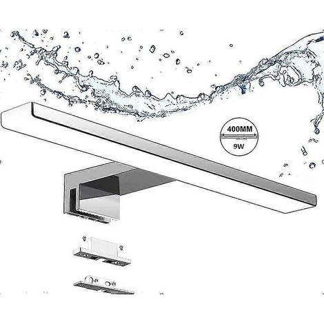 Lampe de miroir de salle de bain 10w 820lm 40cm 230v 4000k, IP44 étanche classe II, miroir lumineux LED 3 en 1, sans scintillement, à clipser sur le miroir, lampe LED 400mm [ (1/4)