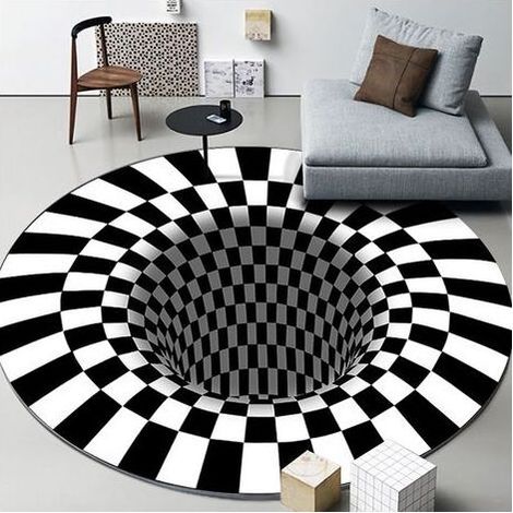 Tapis 3D de Forme Ronde Piège à Vortex Tapis Illusion visuelle Tapis de Zone imprimé Tapis de Sol Paillasson antidérapant Couverture de Salon 80X80CM (1/4)
