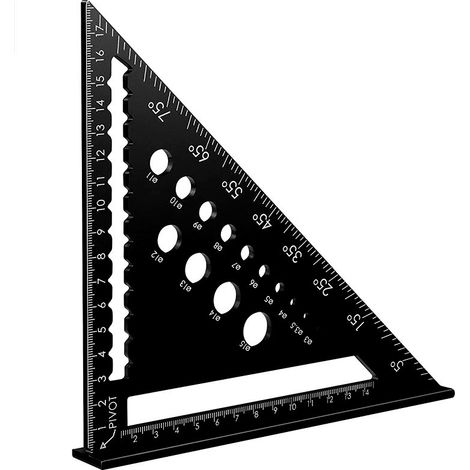 Sollbry Escuadra de carpintero de 185 mm, transportador de ángulos de 45 a 90 grados para carpintería, medición de ángulos (negro) (1/5)