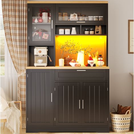 MEUBLIV buffet haut 104x40x180 cm noir – LED et rangement modulable (1/5)